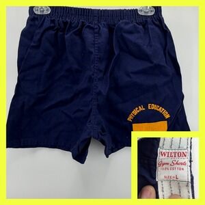 Vtg 60s 70s WILTON Gym Shorts Physical Education Navy Blue Cotton Size L
